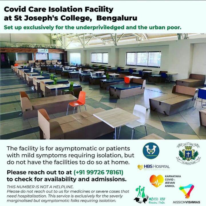 TUFIndia's tweet photo. @mercymission1 and @HBSHospitalblr have set up a #CovidCareCenter at St. Joseph's college, #Bangalore. https://t.co/48tiet5AEF