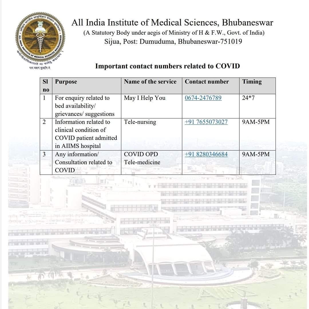 AIIMS #Bhubaneswar launches Telenursing Service to give information of #COVID19 patients, undergoing treatment in the hospital, to their relatives over phone. #Odisha