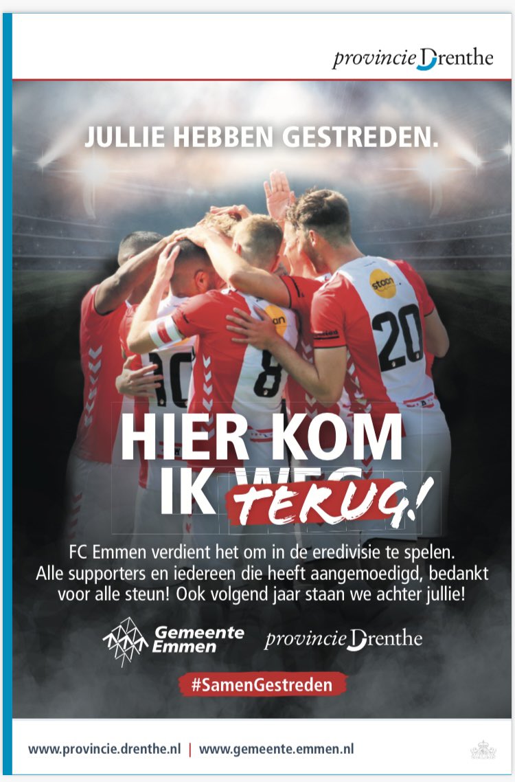 jongerde's tweet image. En zo is het! Mooie pagina vandaag in het Dagblad van het Noorden van de provincie Drenthe ism de gemeente Emmen. @GemeenteEmmen @ProvDrenthe @FC_Emmen @dvhn_nl @sport_noord