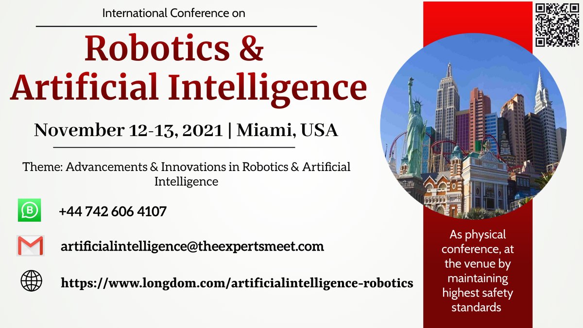 AI_Robotics2022's tweet image. Join us, have a great experience meeting with our experts, and upgrade your knowledge at
International Conference on #Robotics and #ArtificialIntelligence scheduled during November 12-13, 2021 in Miami, USA
For more details:
longdom.com/artificialinte…
