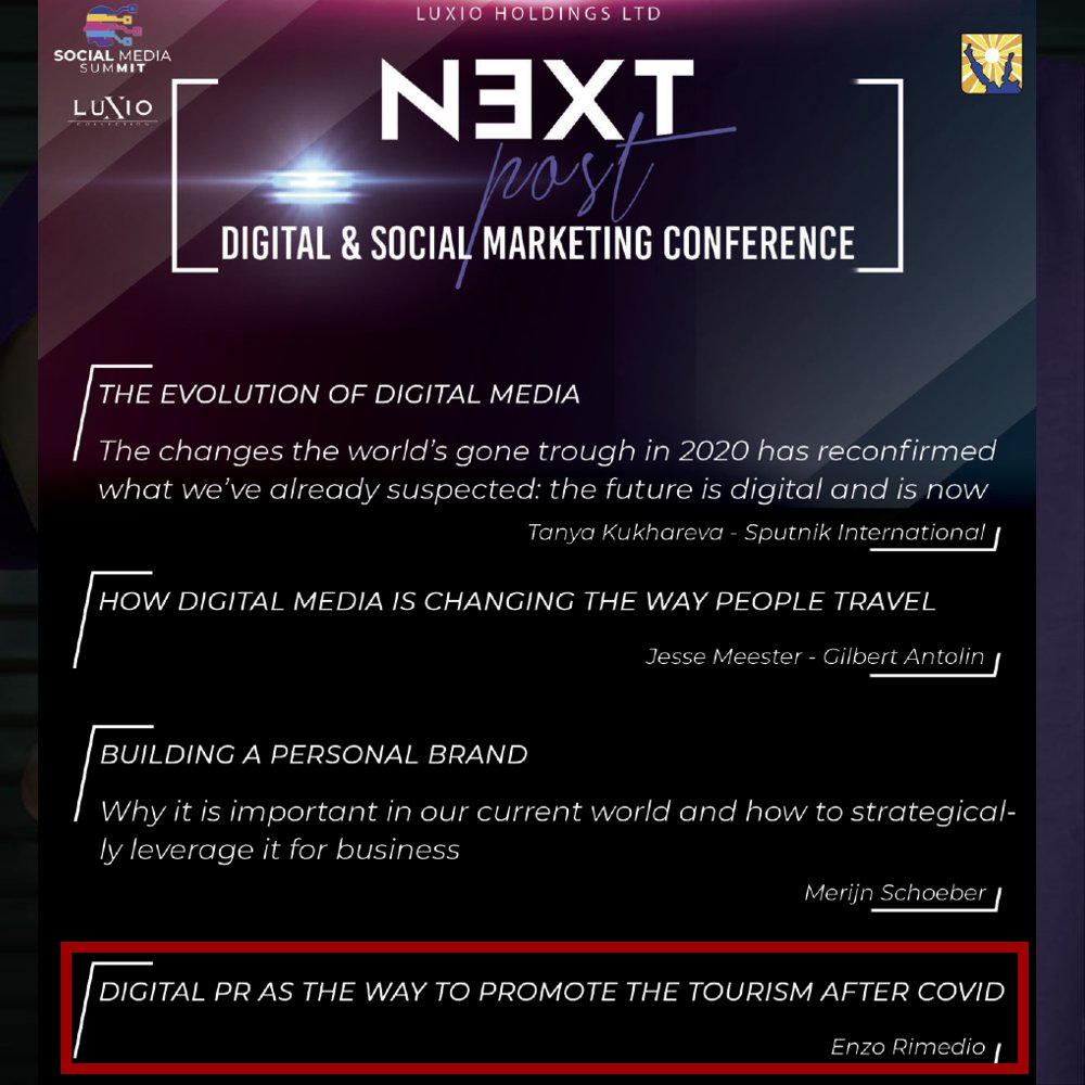 📣 Sono in partenza per #sharmelsheikh per il #SocialMediaSummit dove lunedì 24 terrò una relazione su come le #DigitalPR possano essere un buon modo per promuovere il turismo dopo questo periodo pandemico.

sms.luxioholdings.com