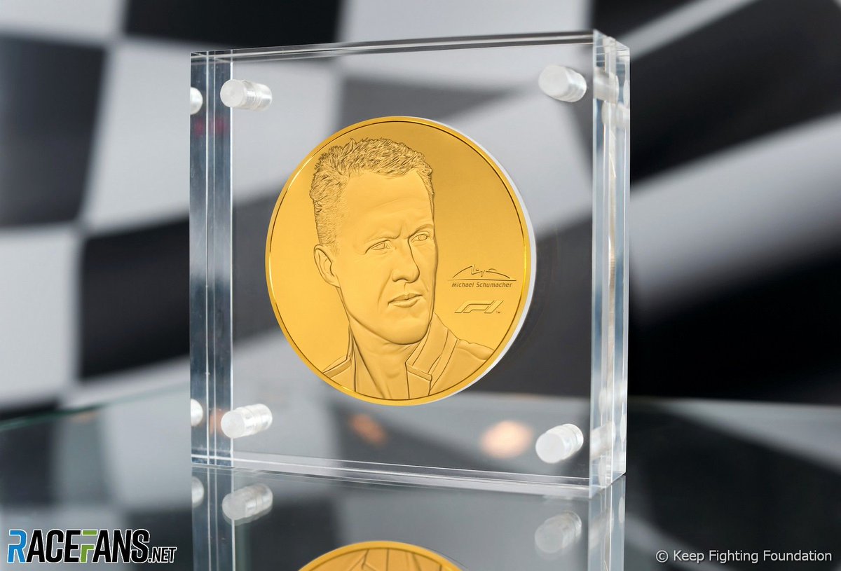racefansdotnet's tweet photo. This one-off, officially-licensed 1kg gold coin bearing the image of Michael @Schumacher sold for €100,000 (£86,000) to raise money for disabled children's charity @CaudwellKids. It was developed with the @KeepFighting Foundation and donated by @RoslandCapital1.

#F1 #MonacoGP https://t.co/95H0NjdCYc