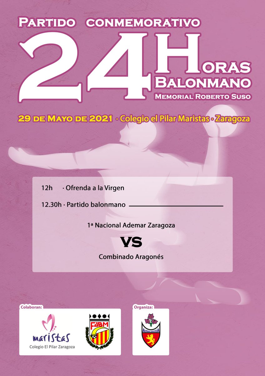 Un año más que no podemos disfrutar de las #24Horas de balonmano como a todos y a todas nos gustaría pero el 29 de mayo tendrá lugar un evento conmemorativo con la ofrenda a la virgen y un partido entre el @BMZgzAdemar y un combinado aragonés.

#Balonmano #Zaragoza
