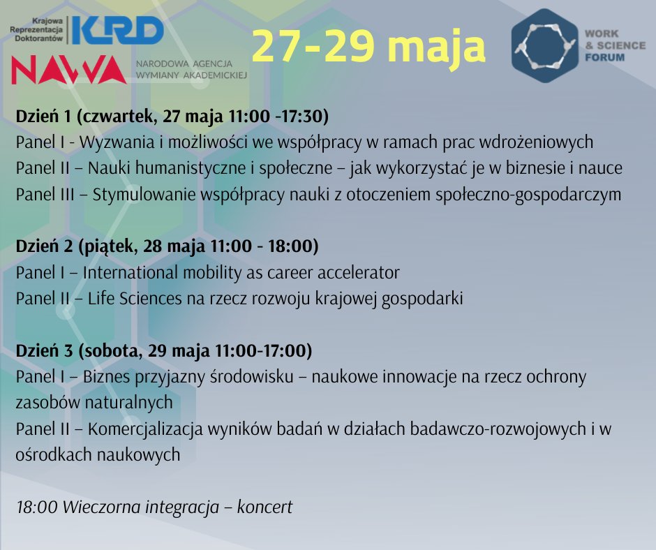 KRDedupl's tweet photo. Uwaga uwaga! 📣 Już za tydzień o tej porze widzimy się wirtualnie na targach!
Dajcie znać co myślicie o naszym ramowym harmonogramie, a po szczegóły zapraszamy na nasza stronę👇👇👇
https://t.co/BL9DU3rwzY
#WSFORUM
#WorkAndScience
#PracaDlaDoktoranta https://t.co/R2gaWE6nMa