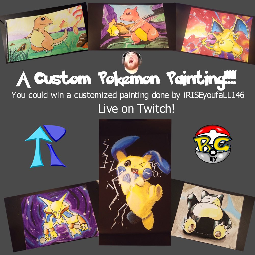 BrotherhoodNY's tweet photo. Another surprise for the big giveaway stream 😍 @iRISEyoufaLL146 is donating a custom painting to one lucky winner! Tune in Saturday 5/22/21 at 8am EST to enter to win. More details and surprises to come 😉🥰 https://t.co/x0dMk57jOp #pokemonpainting #pokemon https://t.co/B0GdNJuj8I