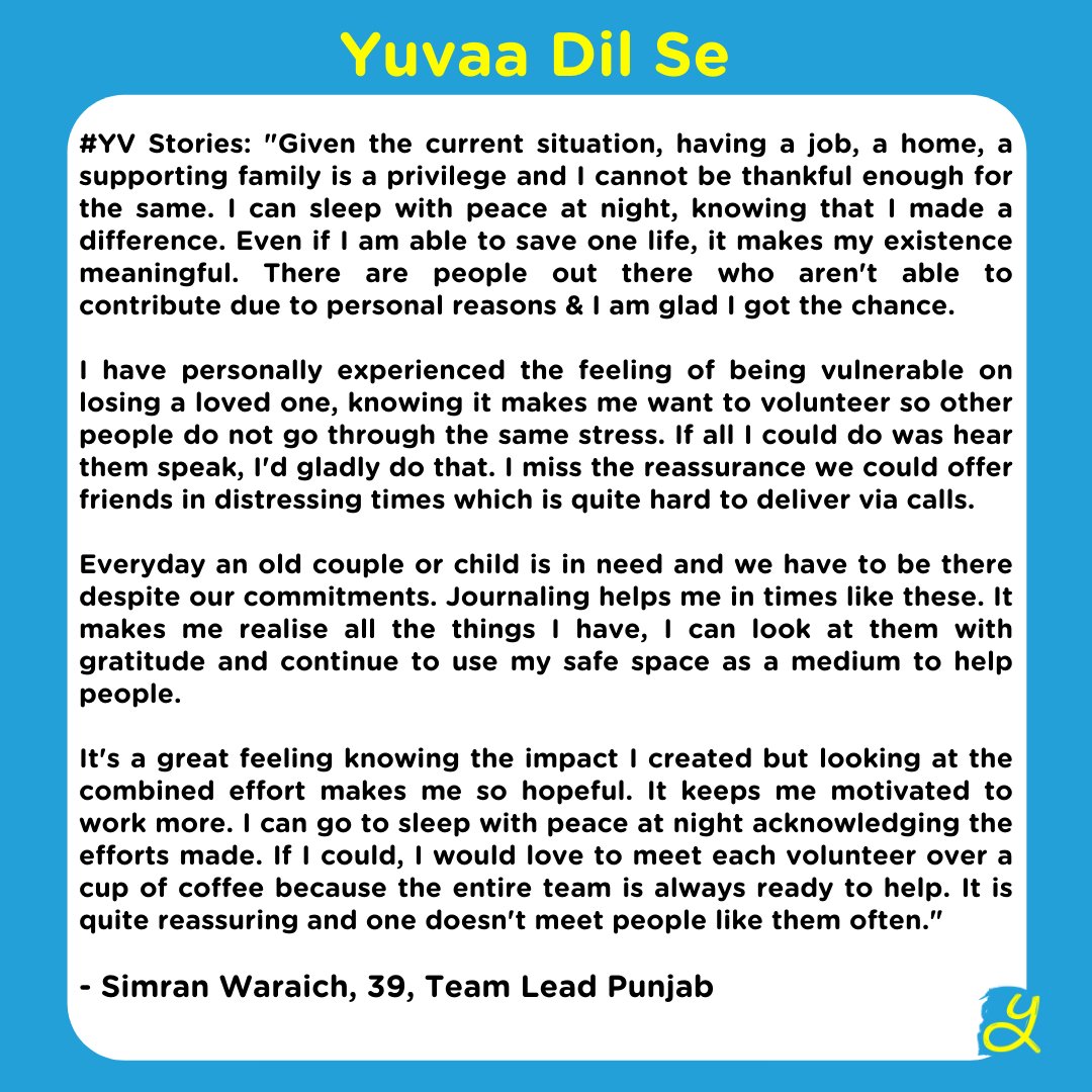 Meet Simran #YuvaaVolunteer who is working tirelessly to bring smiles and save lives across India. 

#YuvaaDilse #YVStories #YouthFightsCovid #Yuvaa