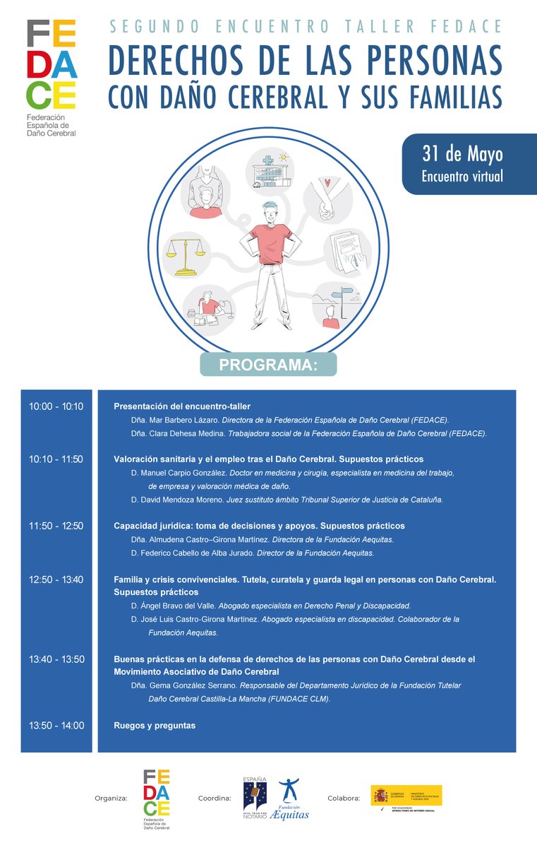 danocerebralE's tweet photo. El 31 de mayo llega el 2º encuentro del Taller FEDACE "Derechos de las personas con #DañoCerebral y sus familias", organizado con el apoyo de @FAEQUITAS y destinado a profesionales de nuestras entidades miembro

Del taller resultará un cuaderno técnico específico sobre este tema. https://t.co/COTkY4sC5R
