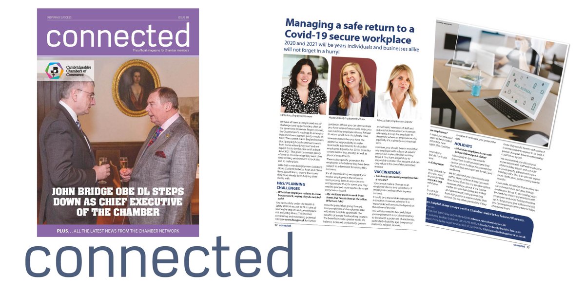 A great article in #connected this month from our HR Sector on managing a safe return to a Covid-19 secure workplace
<a href="/Price_Bailey/">Price Bailey</a> <a href="/BucklesHRLaw/">Buckles HR Law</a> <a href="/Leedsday/">Leeds Day LLP</a>
bit.ly/3ormVoH