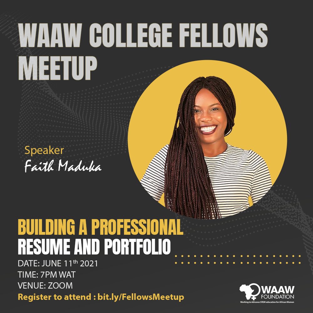 Finding a great job starts with writing a great resume, one that speaks to your personal and professional strengths.

Learn how to write a resume that stands out and makes employers take notice.

Register: bit.ly/FellowsMeetup

#waawfoundation #resume #resumetips #hiring