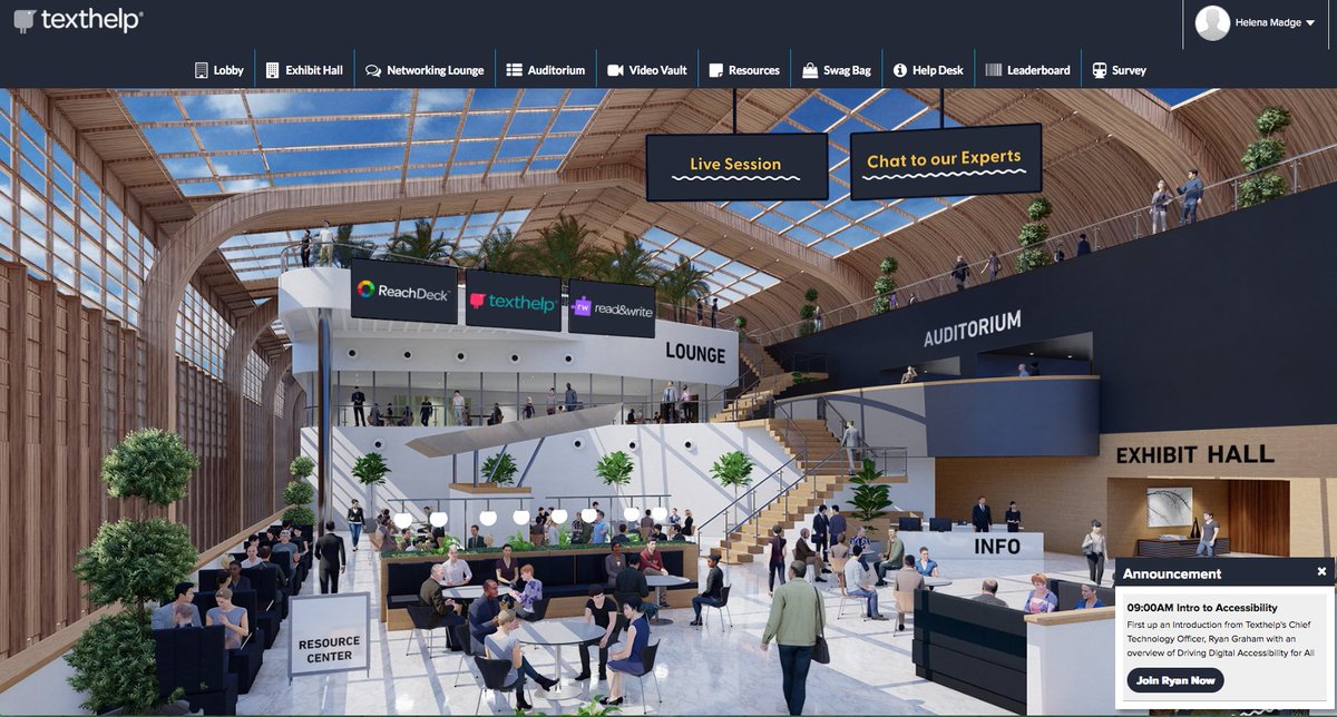 nhscreative's tweet photo. Really enjoying dipping in to as much of #texthelpfest21 Virtual festival of Accessibility as we can today. How great is this conference platform design looking too! #inclusivedesign #digitalaccessibility https://t.co/6iXzSSv669