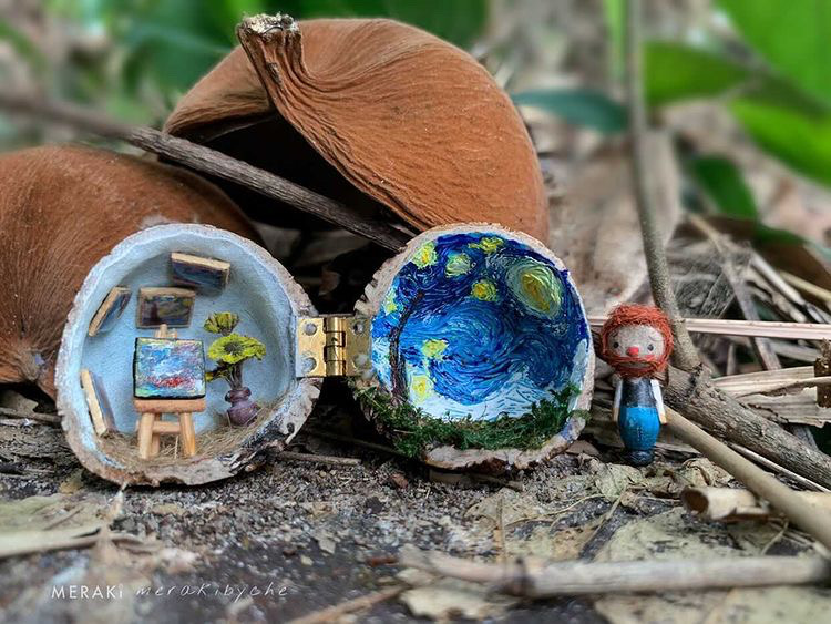 #VanGoghInspires @merakibyche a miniaturist and miniature fairy house maker