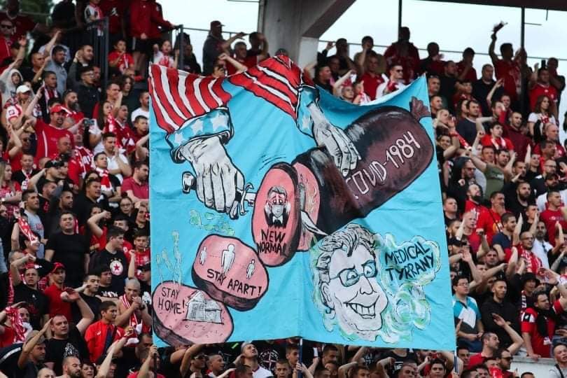 Bulgarians proved again that are a unique nation, not a cattle and showed "plandemia" and its organizers a middle finger. Cup of #Bulgaria final - 25 000 spectators one to one without masks, without social distance and with banners against the imposition of the new world order.