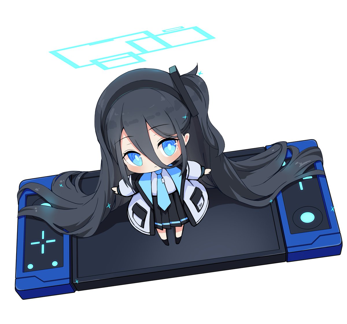 aris (blue archive) 1girl very long hair solo chibi jacket hair between eyes white background  illustration images