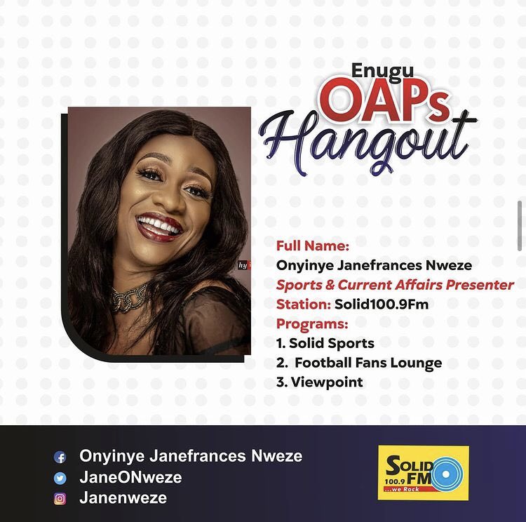 EnuguOapsH's tweet photo. Your Sporty Girl on Radio Janefrances @JaneONweze 😍 https://t.co/qZzBPCv4ka