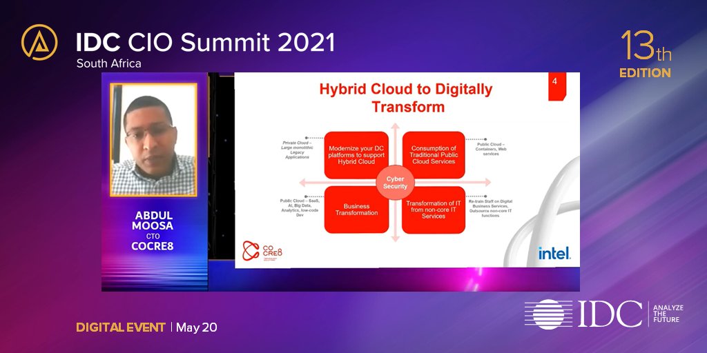 IDCMEA's tweet photo. Hybrid Cloud to Digitally transform your organization shares Abdul Moosa, CTO, #CoCre8 #IDCSACIO @IDC_SSA https://t.co/sdo2OqFoZY