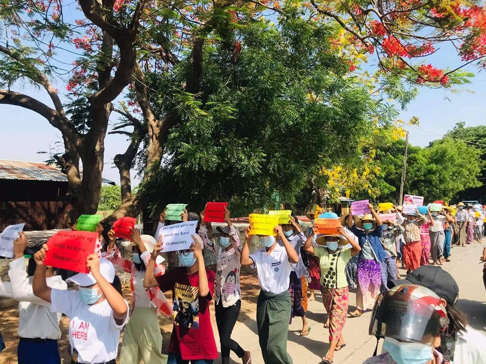 TostevinM's tweet photo. As every day, there are more protests across Myanmar today against military rule #WhatsHappeningInMyanmar https://t.co/7kHCac80t3
