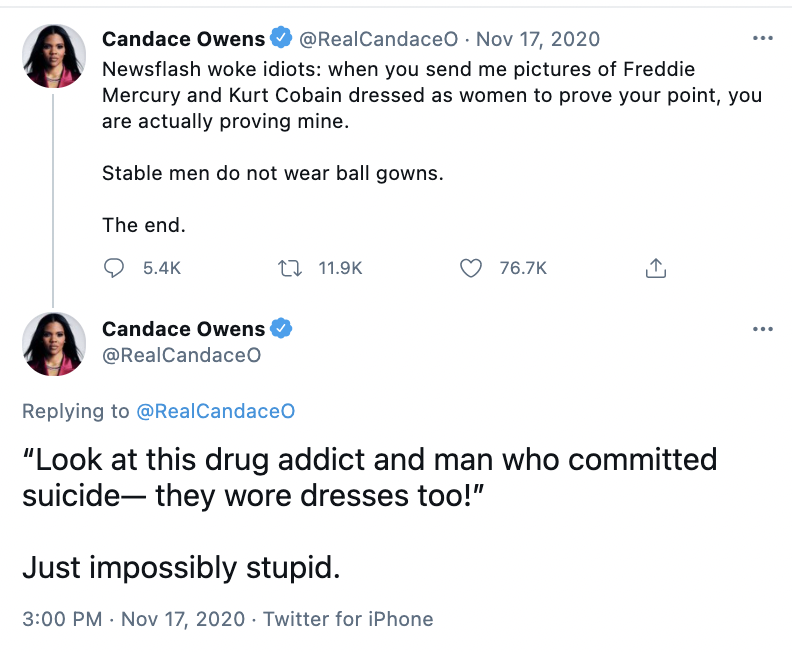 MarlowNYC's tweet photo. candace owens claims she's going after chrissy teigen because she cares deeply about suicide... when she openly mocked meghan markle for having suicidal ideations and kurt cobain for taking his own life https://t.co/EkkkITcAwG