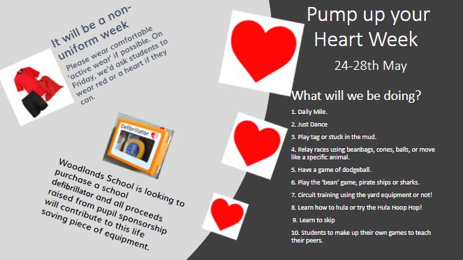Next week will be PUMP YOUR HEART WEEK. Take a look at what we will be doing to raise money for our school defibrillator.

<a href="/woodcouncil2/">Woodlands School & Eco-Council</a>