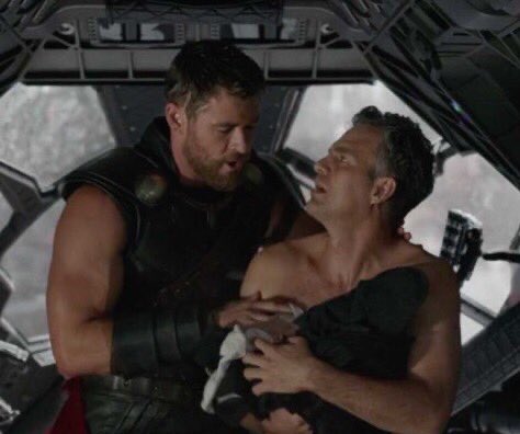 thorbruce had like 5 hours of sleep, bruce is VERY grumpy so thor tries to calm him down with his touch. https://t.co/E0NZl7qLsI