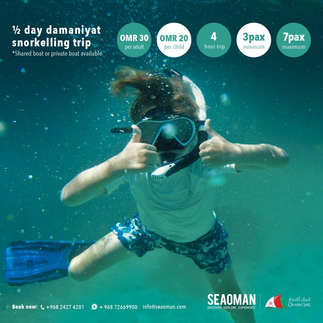 ✨Enjoy a trip of a lifetime with your family 🤩 to the incredible Dimaniyat Islands aboard our SeaOman boats while trying different watersport activities 🏄‍♂️🏊🏻
 
Book via Whatsapp link:
wa.me/96872669900/  

#seaoman #oman #muscat #snorkeling