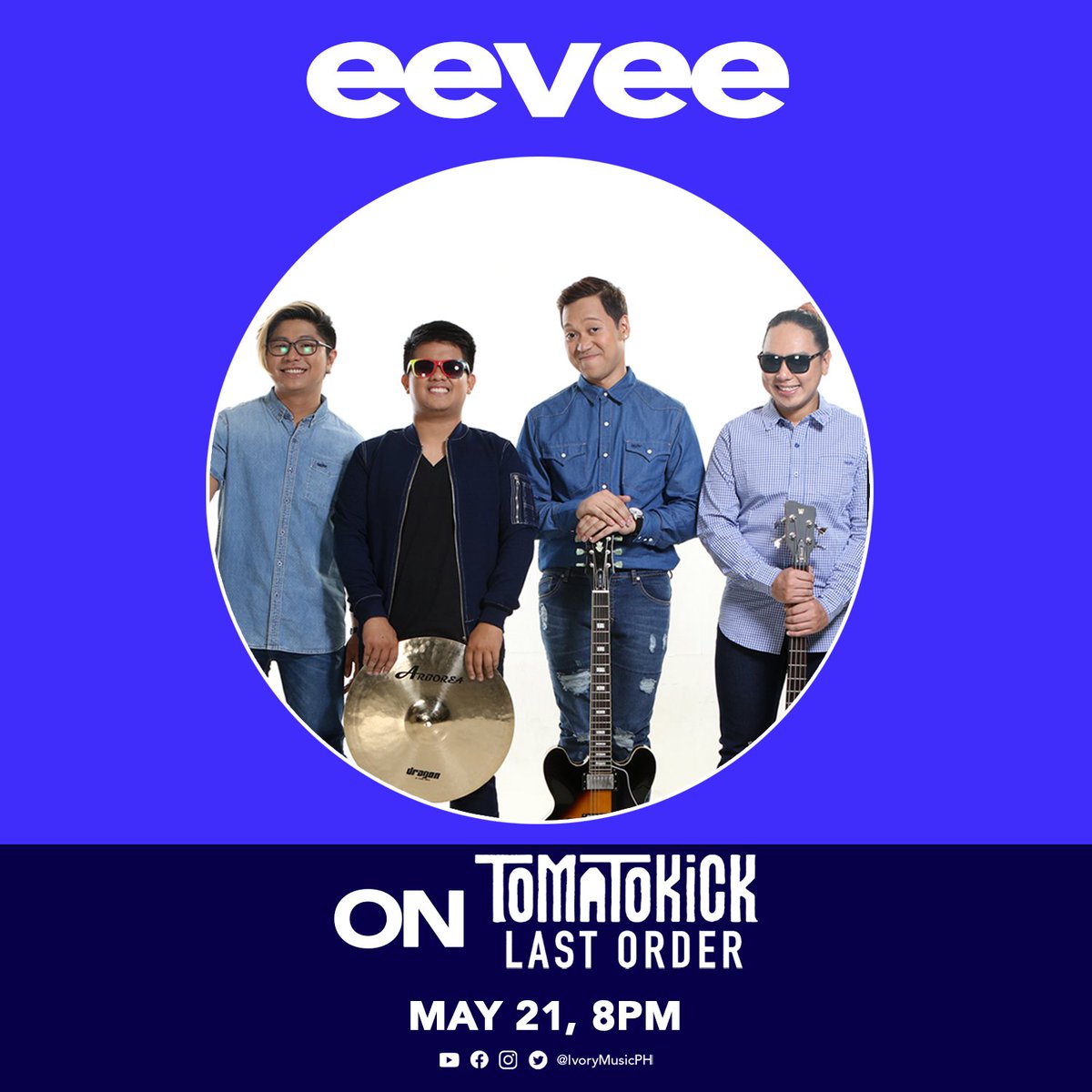 IvoryMusicPH's tweet photo. Conclude the work week with @eeveeband as they perform on TomatoKick Last Order: Benefit Concert TOMORROW at 8PM!! ✨

Stream their latest single "Kargo" here:
https://t.co/YhGjXxOS8S https://t.co/2JPKARKPHR