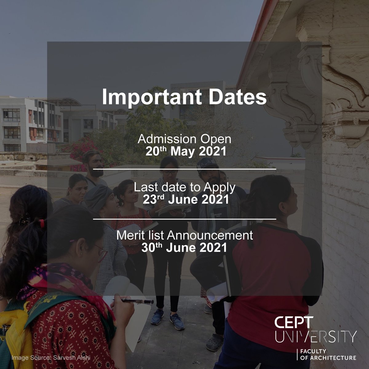 chccept's tweet photo. Admissions are now open for M.Arch/ M.A in Conservation and Regeneration at Faculty of Architecture, CEPT University for the year 2021.

To know more and apply visit: https://t.co/F3omKHHztk

@lowercasevowels @CEPTUniversity1 @Mrudula_Mane @ashna2106 https://t.co/es7E4MMsjw