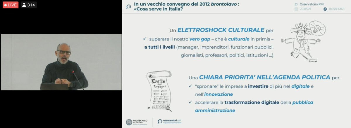 "Cosa serve per uscire da questa situazione? Un elettroshock culturale e una chiara priorità nell'agenda politica" <a href="/RangoneAndrea/">Andrea Rangone</a>  #OssPMI21 #PMI