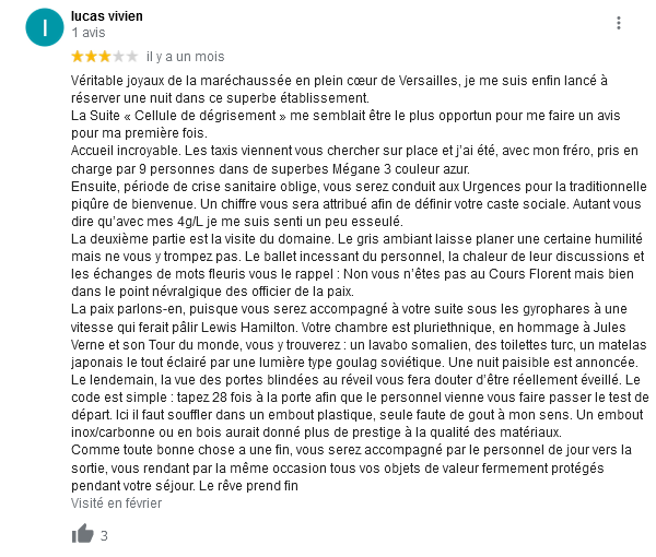 L'équipe de l'hôtel de Police de #Versailles est toujours attentive à la qualité de l’accueil dans nos locaux.

Parmi les nombreux commentaires, nous remercions cet usager pour ses observations laissées sur internet. 😉