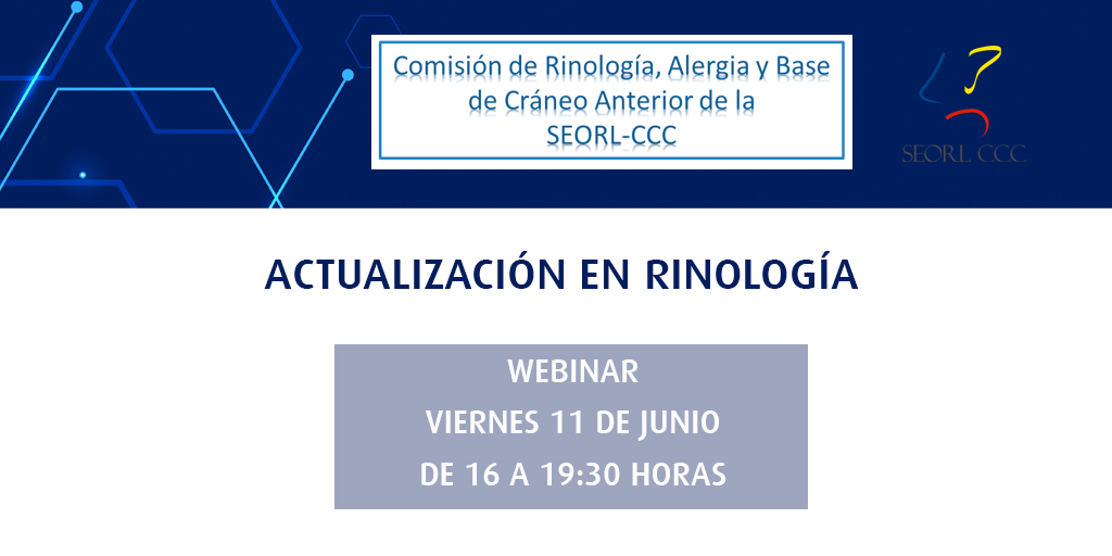 SEORLCCC's tweet image. 📣La Comisión de Rinología de la @SEORLCCC os invita a una nueva #formaciónORL online:

📌Actualización en Rinología
📆11 de junio
⏰De 16 a 19:30 h. 
📝Programa e inscripción ▶️bit.ly/3f2TztN