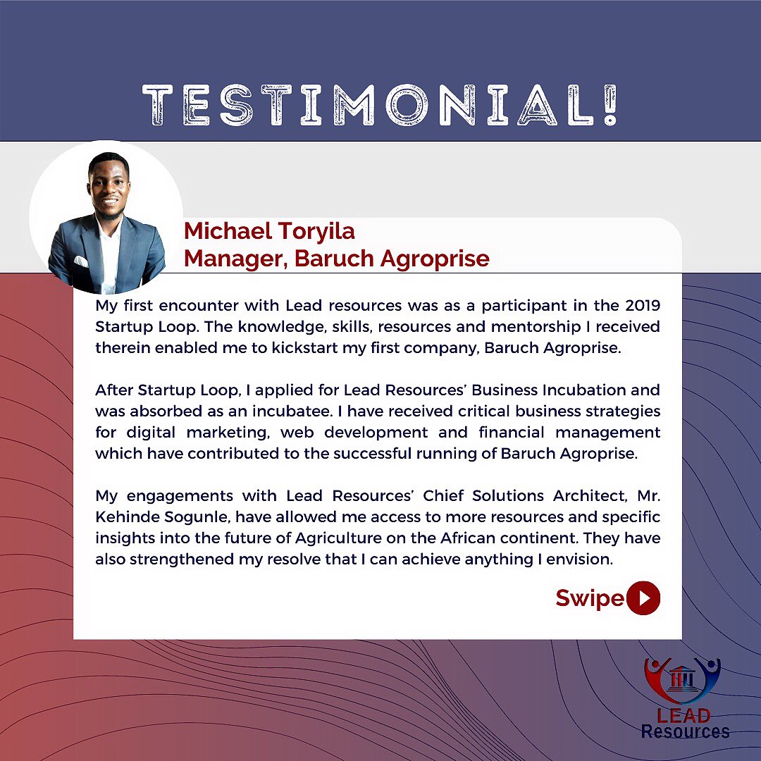LeadResourcesNG's tweet photo. TESTIMONIALS🎉

Good news on a roll 

Here are some reviews from our past and present team members. Swipe left and be inspired!

#consultancy #finance #knowledge #idea #leadresources #ogun #sdgs #solutions #startup #youthempowered https://t.co/h3iGXlRBgw