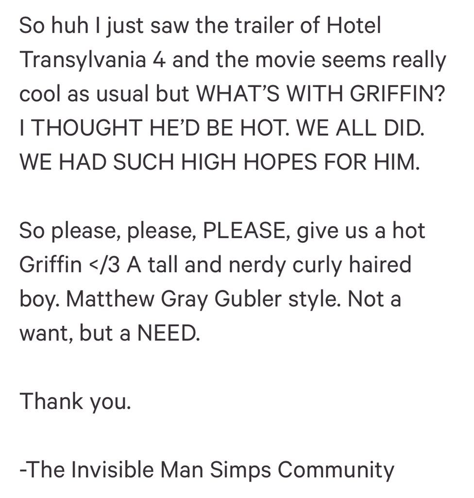 Film Updates On Twitter A Change Petition Asking Sony Pictures Animation To Make The Invisible Man In Hotel Transylvania Hot Has Garnered Over 20 000 Signatures So Far Https T Co Hqmx7debj9 Https T Co Ysd3esrqb4 Twitter Film Updates On Twitter A Change Petition Asking Sony Pictures Animation To Make The Invisible Man In Hotel Transylvania Hot Has Garnered Over 20 000 Signatures So Far Https T Co Hqmx7debj9 Https T Co Ysd3esrqb4 Twitter