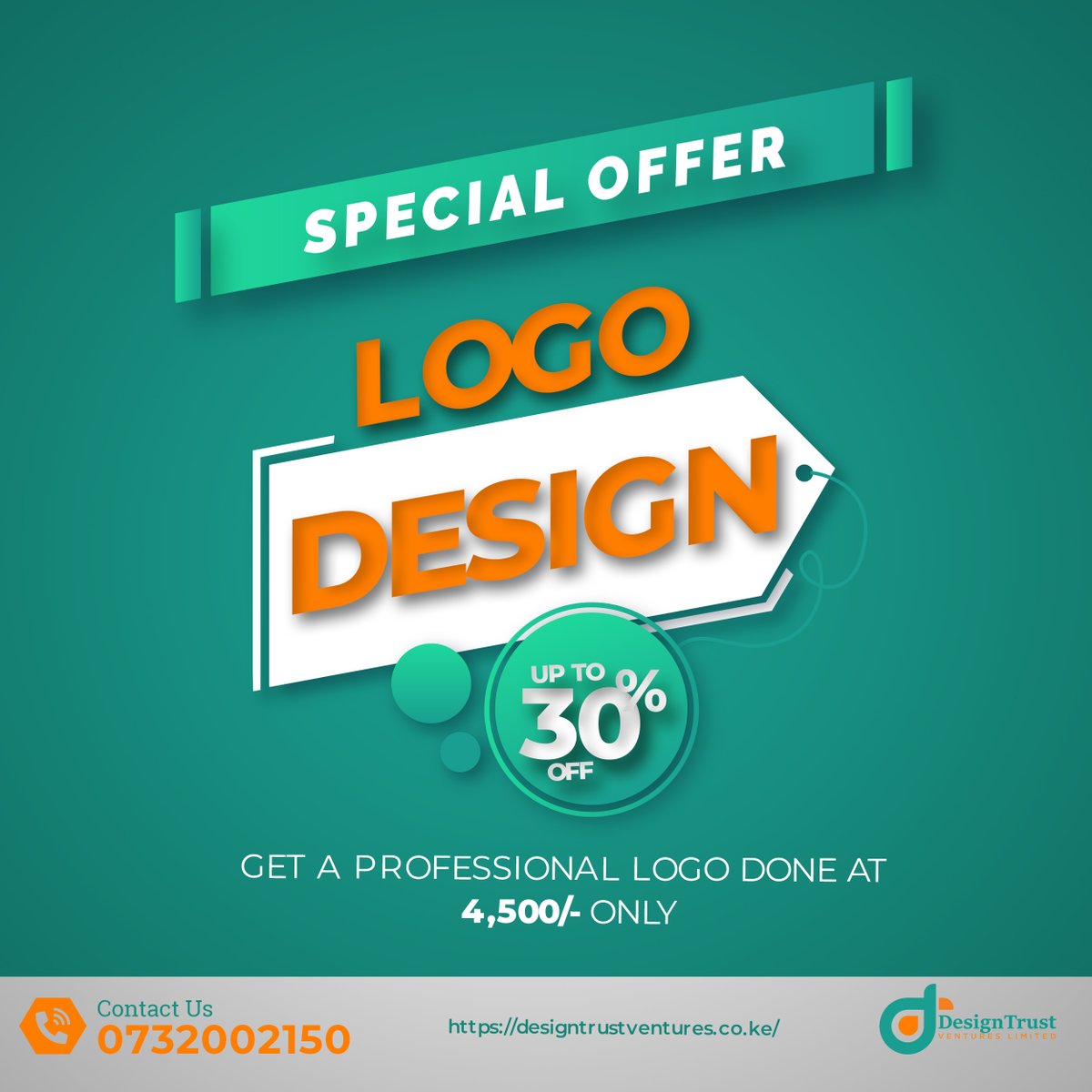We're excited to kickstart or revamp your brand by bringing to you this amazing offer. Get a professional logo for 4,500/- only.

Interact with us:

+254732002150
info@designtrustventures.co.ke
designtrustventures.co.ke

#Logodesign #Branding #Marketing #Sales #Offer