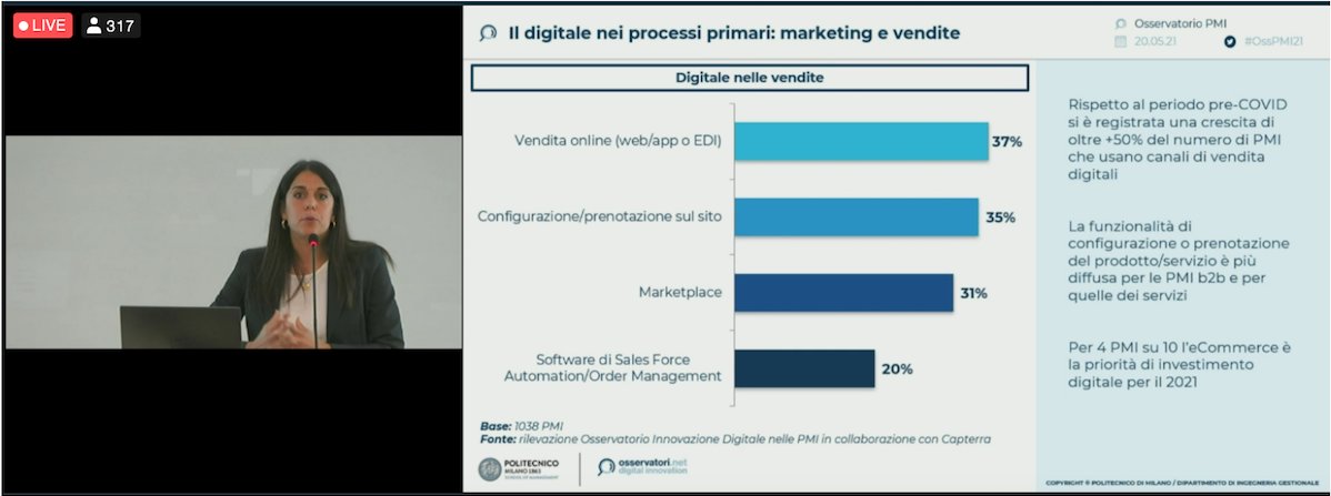 🔴"Obiettivo innovazione digitale: il Next Gen EU per trasformare le PMI italiane" degli <a href="/Osserv_Digital/">Osservatori Digital</a>.
La Direttrice <a href="/giorgia_sali/">Giorgia</a> presenta i primi dati: le PMI che fanno eCommerce sono cresciute di oltre il 50% rispetto al periodo pre-COVID.
#OssPMI21