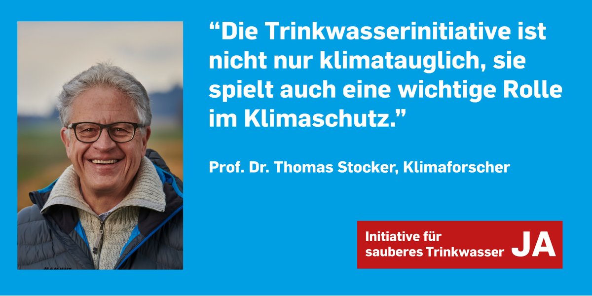 Klimaforscher Thomas Stocker unterstützt die Trinkwasserinitiative. Sie reduziert die Belastung der Ressource kostbares Wasser und leistet einen wichtigen Beitrag zum #Klimaschutz💧🌱. <a href="/klimastreik/">Klimastreik Schweiz 🔥 #ClimateJusticeNow</a> @klimaallianzch 
Jetzt abstimmen für #TWIJa am 13. Juni!: bit.ly/309lWhS
