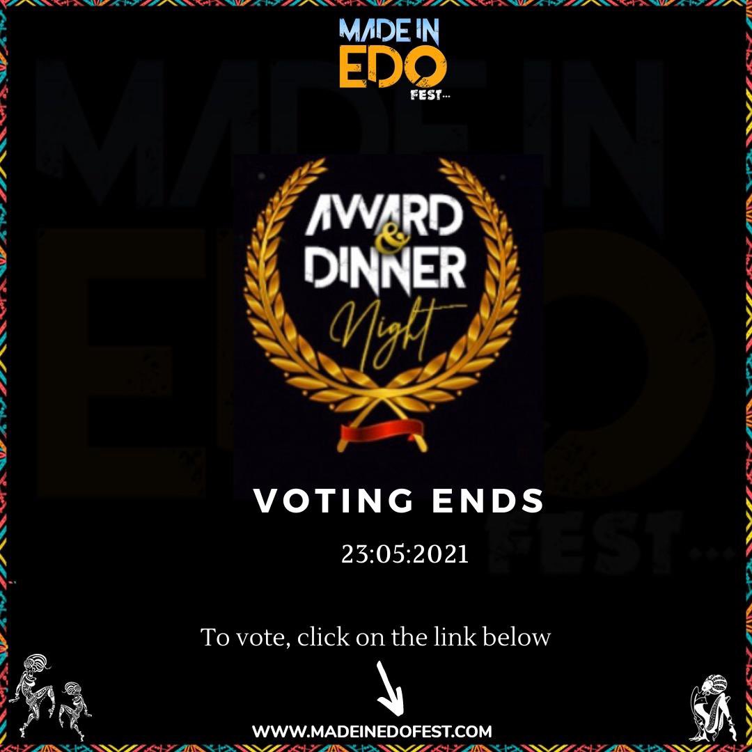 madeinedofest's tweet photo. Voting for the promising award and dinner night at the Made In Edo Fest ends soon 

Vote your favorite 😊
#MadeInEdoFest #MadeInEdoBlockParty #MadeInEdoAwardAndDinnerNight #MadeInEdoOpenAirFest #MIE https://t.co/NeDhngrlHd