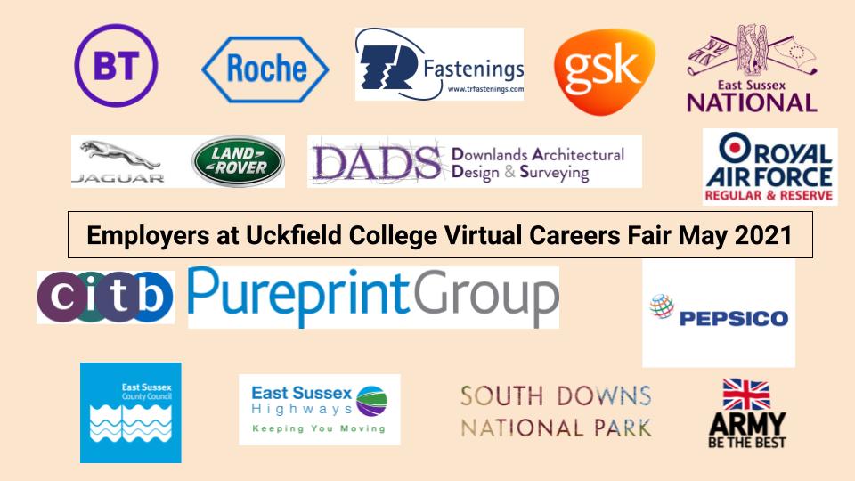 UckColl_Careers's tweet photo. @UckfieldCollege is delighted to be supported by so many fantastic businesses for our @VirtualCareersfair!  @BTEarlyCareers @Roche @PepsiCo @trfastenings @GSK_careers @JlrAcademy @CITB_UK @Pureprint   @esccroads @ESNHotelResort @RoyalAirForce @BritishArmy @EastSussexCC @sdnpa https://t.co/8aFuH6ySCw