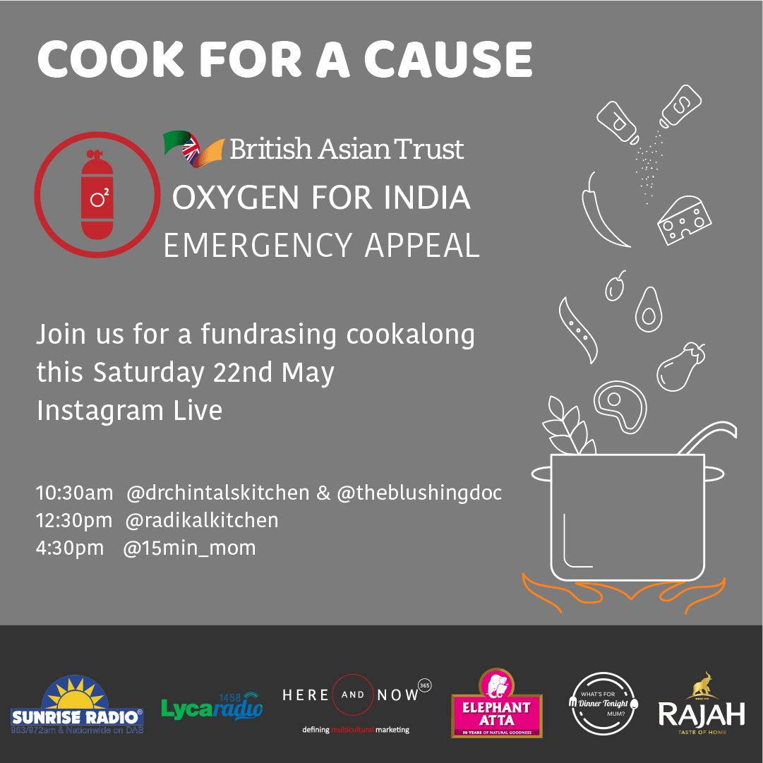 rajah_spices's tweet photo. Join us this Saturday for a fundraising cook-along to raise funds for #OxygenForIndia. The cook-along starts at 10:30am. Please donate via: https://t.co/j6VWXqr1pY.
#cookalong #OxygenForIndia #fundraiser #bbcnews @BBCNews @Telegraph @DailyMailUK @DailyMirror https://t.co/xuZro2RKXH