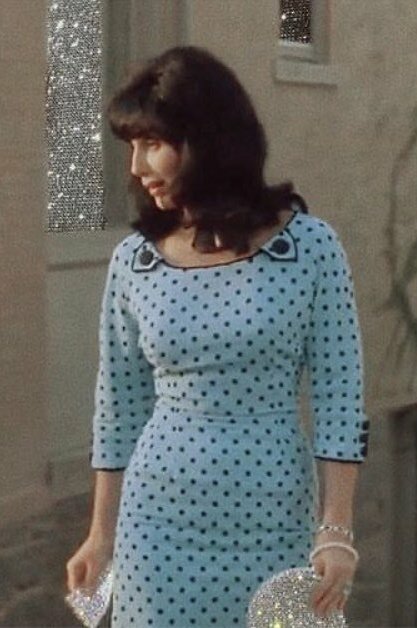 American singer and actress, #Cher, was born #OnThisDay in 1946. She  starred as Mrs. Flax, in the 1990 film, Mermaids. The film's costumes, such  as this egg blue polka dot dress worn