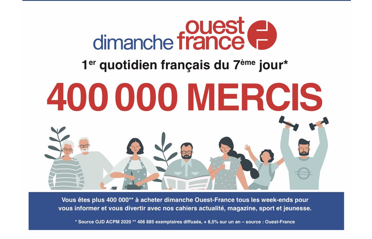 Le dimanche Ouest-France franchit la barre symbolique des 400 000 exemplaires ! Bravo à tous! <a href="/OuestFrance/">Ouest-France</a>