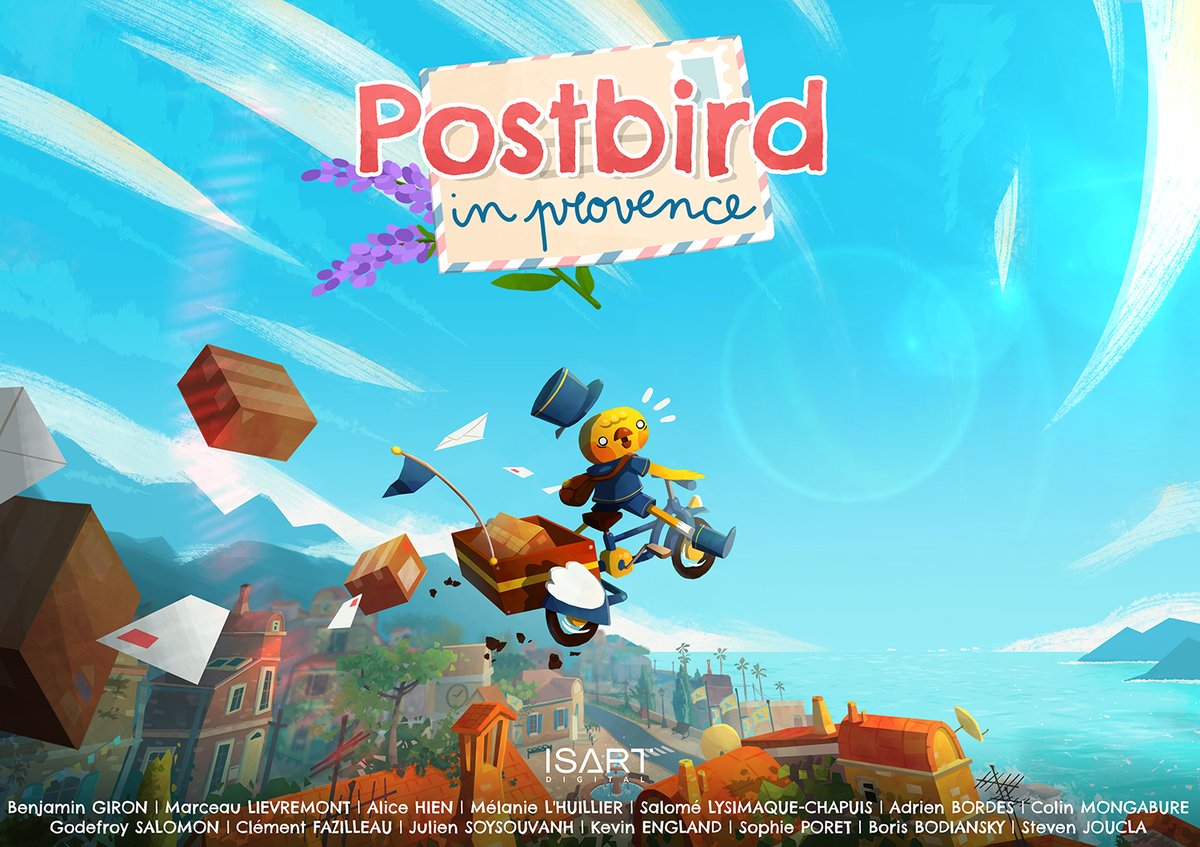 VIDEO GAME 2021 - Postbird in Provence 📫
🔜 Released June 2021

Hop on your bike and become Marcel, the new postbird in town! Meet the lovely and quirky people of Montélimace and bring this charming village back to life.