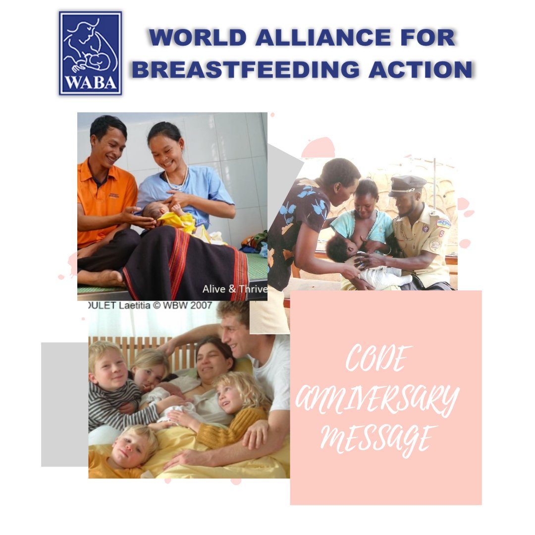 WABAsecretariat's tweet image. On this 40th anniversary of the Code, WABA urges every country to improve implementation, monitoring and enforcement of the Code. 
#BMSCodeAt40  #BabiesBeforeProfits #BMSCode#WBW2021 #WABA #ProtectBreastfeeding #SharedResponsibility #breastfeeding #SDGs 
- mailchi.mp/waba.org.my/co…