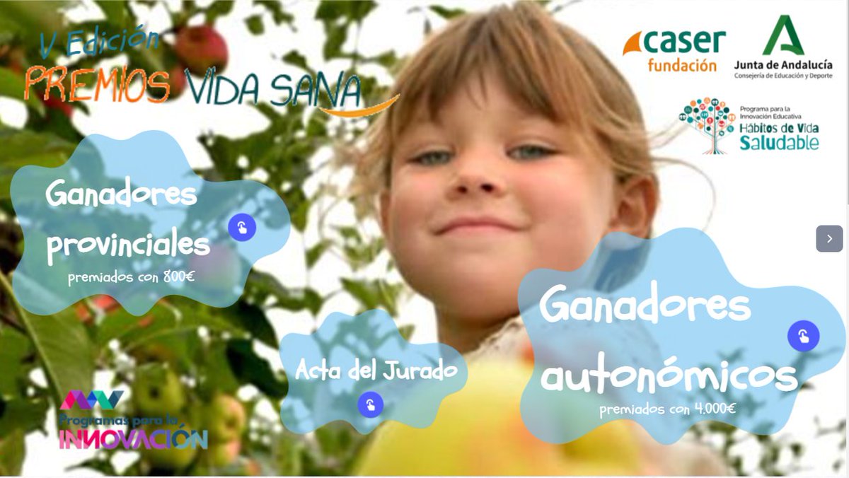 Programa Hábitos Vida Saludable (@proedsaludable) on Twitter photo Publicada la resolución de los #PremiosVidaSana21
Ganadores Provinciales y Ganadores Autonómicos🏆
Consulta Resolución: is.gd/zyvdGX
Desde <a href="/EducaAnd/">Consejería Desarrollo Educativo y FP</a> <a href="/saludand/">Consejería de Salud y Consumo</a> <a href="/fundacioncaser/">Fundación Caser</a> felicitamos a los ganadores y agradecemos la participación de los 71 centros participantes 👏 Publicada la resolución de los #PremiosVidaSana21
Ganadores Provinciales y Ganadores Autonómicos🏆
Consulta Resolución: is.gd/zyvdGX
Desde <a href="/EducaAnd/">Consejería Desarrollo Educativo y FP</a> <a href="/saludand/">Consejería de Salud y Consumo</a> <a href="/fundacioncaser/">Fundación Caser</a> felicitamos a los ganadores y agradecemos la participación de los 71 centros participantes 👏