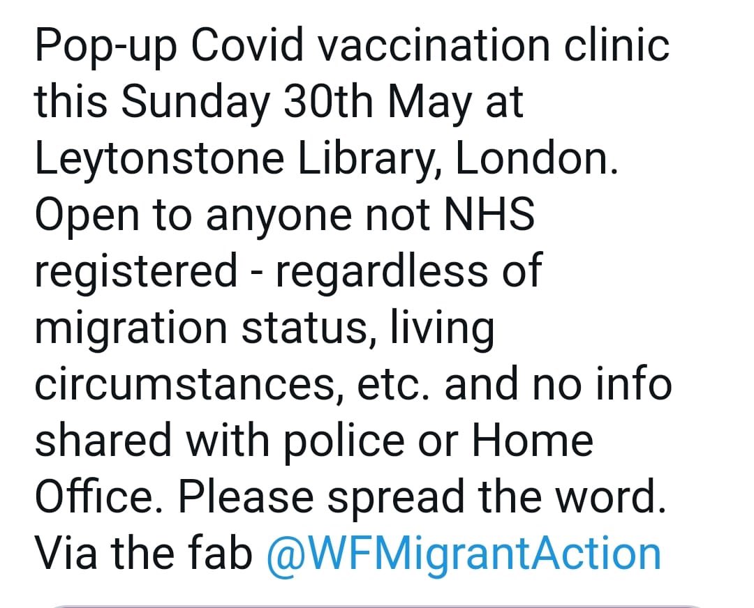 drkamillak's tweet image. Pop-up vaccination clinics for those not registered with the NHS #CovidVaccine #COVID19