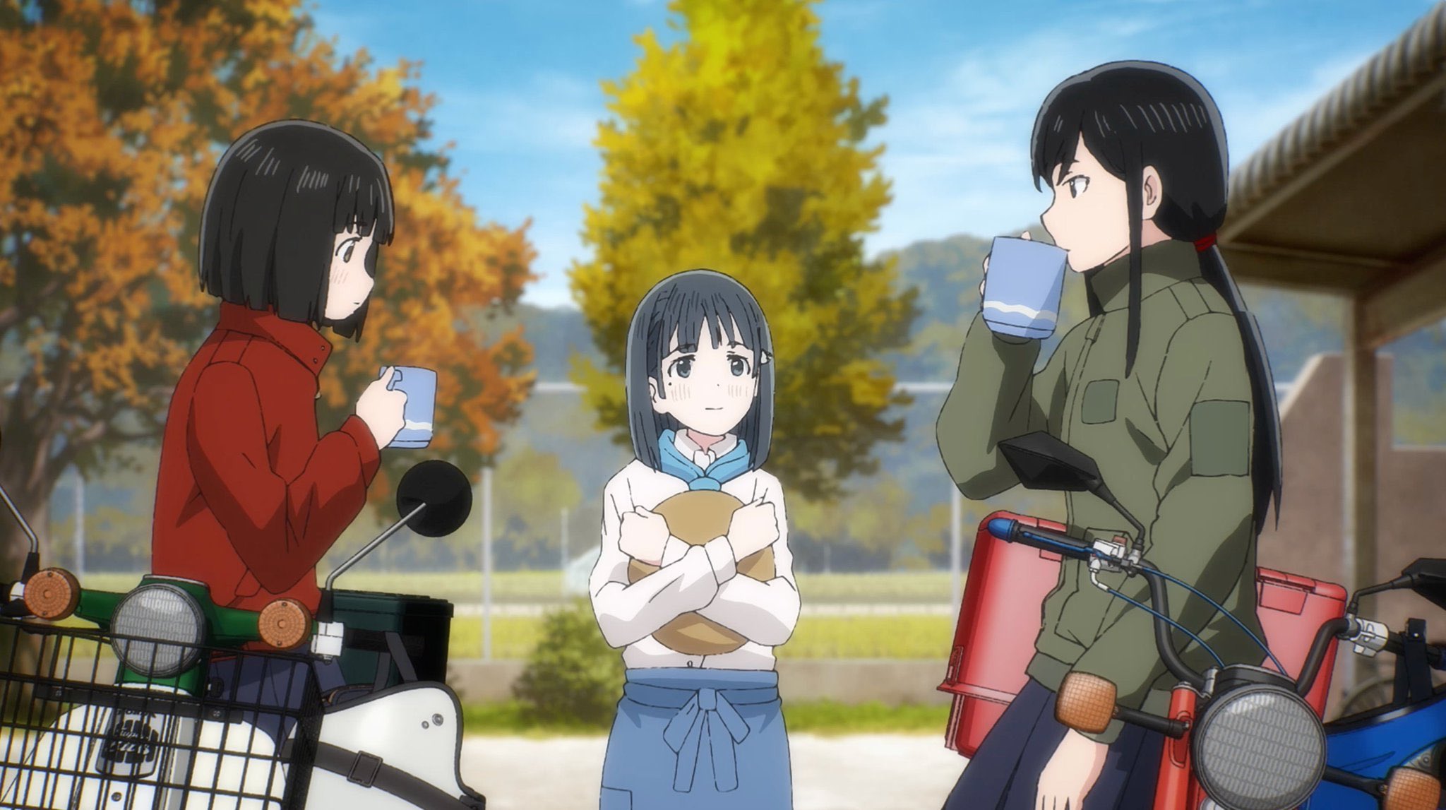 ミルシカ アニメ戦士 スーパーカブ 7話 放課後に友人と制服のままバイクで過ごす手の届きそうで届かない特別感にほっこりするね 原付なんか の言葉に足を止める小熊の頼もしさに加え言葉にせずとも相手の考えていることがわかる礼子とのカブ繋がりが