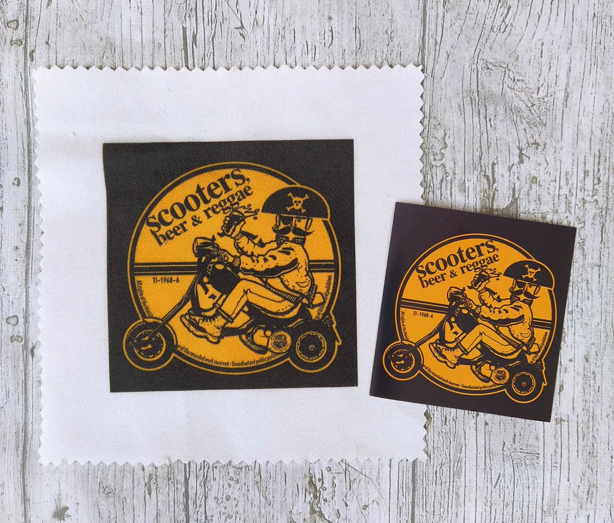 ScooterUpBCN's tweet photo. "Scooters, beer & reggae" patch and sticker
•
orders by private message
•
•
#scooteristcrazy #vespa #lambretta #lambrettachoppersownersclub #lambrettachopper #skinhead #reggae #ska #treasureislerecords #treasureisle #pirat #craftbeer #skinhead #skinheadgirl https://t.co/ctJ8EaelZv