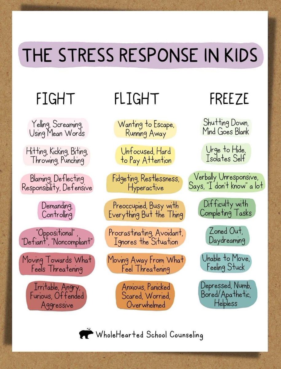 💛Stress responses vary in everyone but they can also vary depending on age. 

💛Here are some responses children may display when stressed. 

💛Understanding children’s responses to stress can really help in understanding how to support them.