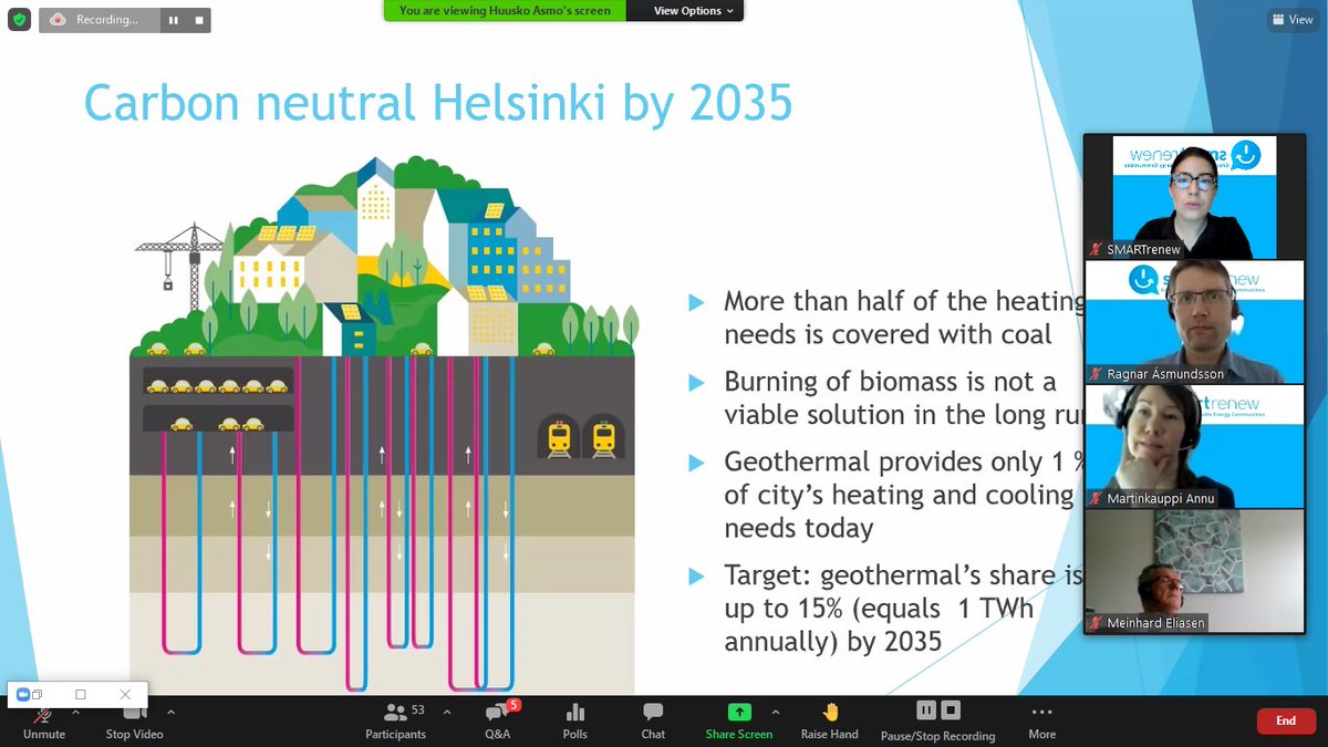 We hear from Asmo Huusko of the Geological Survey of Finland who presents the challenges and future direction of Geothermal energy adoption in Finland.

#Helsinki #MyHelsinki #Geothermal #Finland #Energy #EUGreenWeek #ClimateAction #ClimateEmergency #ClimateAction #CleanEnergy https://t.co/dlJhuaDqW1