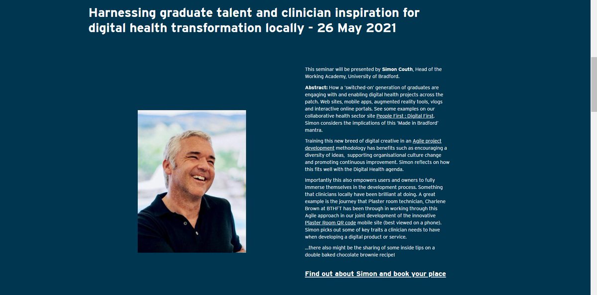 Don’t miss out 'Harnessing graduate talent and clinician inspiration for digital health transformation' - DHEZ seminar delivered by Simon Couth, Head of the Working Academy 
Join us next Wednesday, 26 May 13.00 - 14.00  
eventbrite.co.uk/e/harnessing-g…