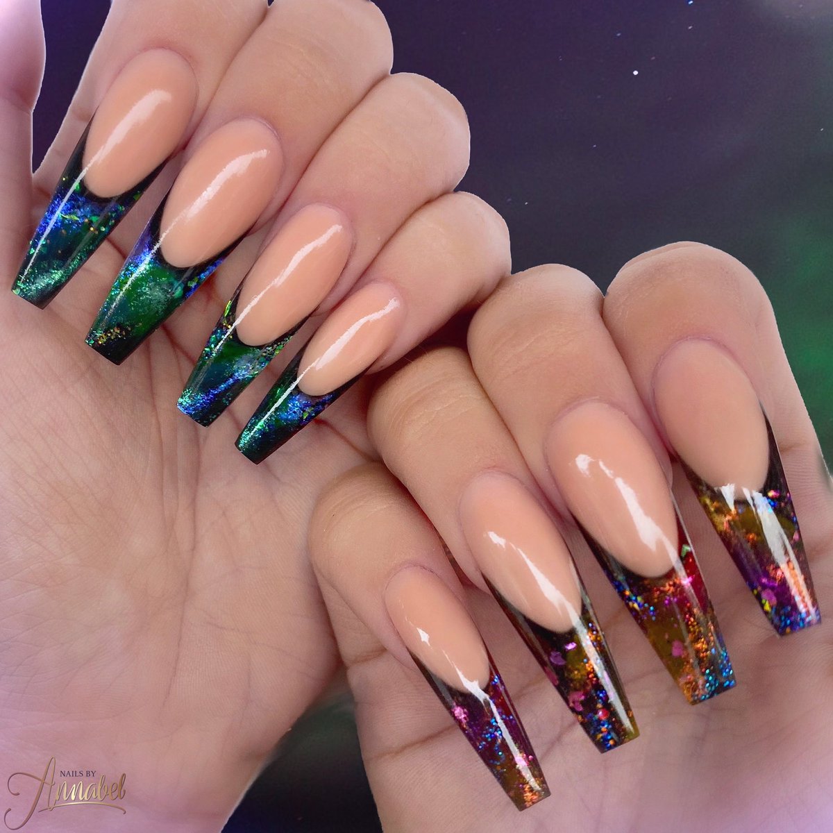 Galaxy nails using all Glitterbels acrylics ✨✨