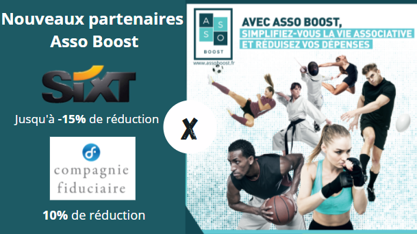 AssoBoost's tweet photo. Alors que la reprise du sport se profile en France, 2 nouveaux partenaires viennent renforcer l’offre @AssoBoost  : @SixtFR  et @CFiduciaire , permettant aux associations sportives de bénéficier de réductions immédiates. +d'infos : https://t.co/nUMEyojItP
https://t.co/IOX4ERVbb0 https://t.co/8COPVRXT5V